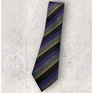 Z ZEGNA Silk Tie ITALY Black Purple Gold Striped W:3.2" EUC